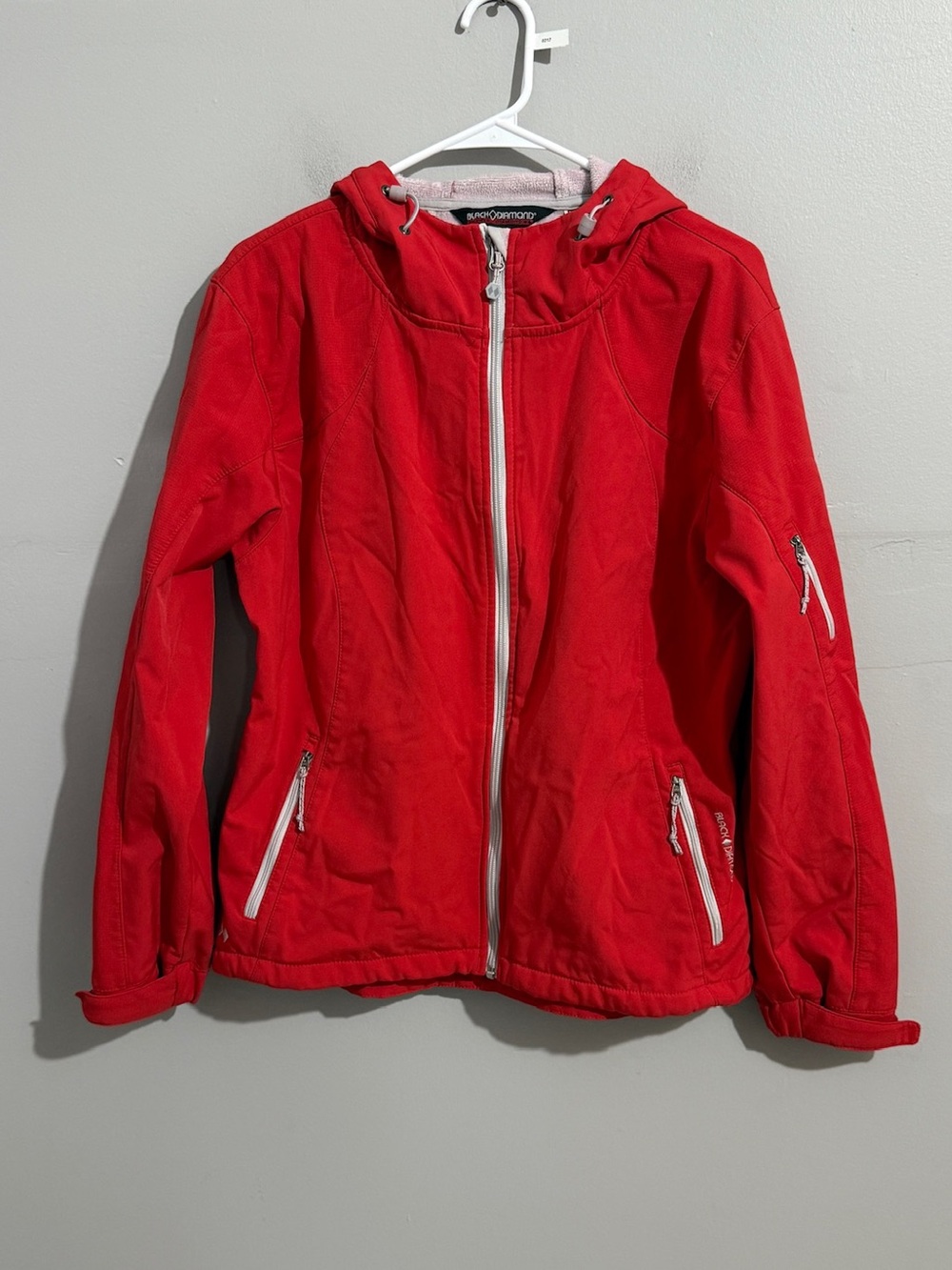 Black Diamond Womens XL Red Hooded Softshell Jacket Full Zip Outdoor Hiking